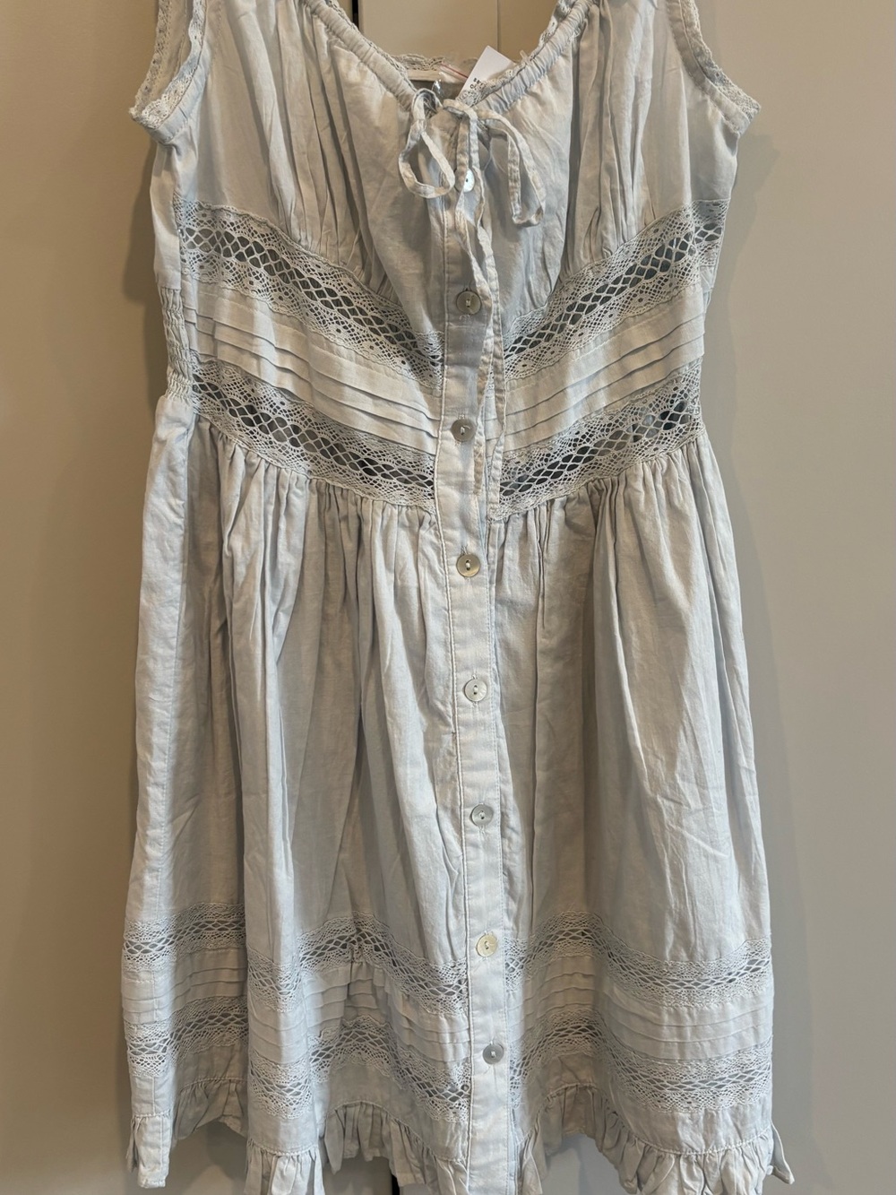 Urban Outfitters Light Blue Lace Trim Button Front Mini Dress XS NWT